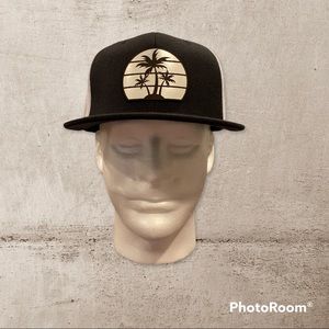 Palm Tree Flatbill Trucker Hat (Black & White)